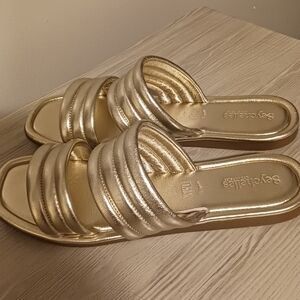 Seychelles Metallic Gold Leather Slide Sandals